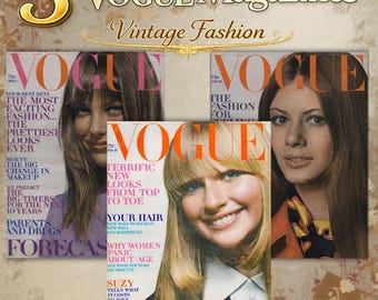 3 Vintage Vogue Zeitschriften 1970 Bündel | Retro Fashion Poster Set | 70er Jahre Ästhetische Wandkunst | Digitaler Download