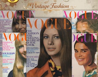 5 Vintage Vogue Zeitschriften 1970 Bündel | 70er Jahre Mode Poster Set | Retro Ästhetische Wandkunst | Digitaler Download
