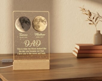 Gepersonaliseerde maanfase-nachtlampje, aangepast Vaderdagcadeau van kinderen, The Day You Werd Our Dad Lamp, cadeau voor papa, acrylplaat