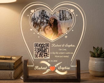 Gepersonaliseerde hartfoto nachtlampje, aangepaste QR-codelamp, jubileumcadeau voor stel, valentijnscadeau voor vriend vriendin, bruiloft
