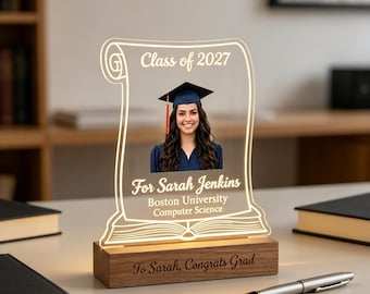 Gepersonaliseerde afstudeercadeau, aangepaste foto nachtlampje, klasse van 2026 Grad cadeau voor haar hem, acryllamp, afstuderen College High School