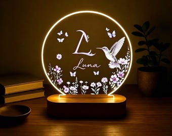 Gepersonaliseerde geboortebloem nachtlampje, aangepaste naamlamp, bloemen decor kinderkamer, verjaardagscadeau voor meisjes vrouwen, cadeau nieuwe baby, acryl led