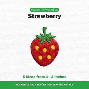 Strawberry Embroidery Design Digital Download, Fruit Machine Embroidery File, Commercial Use, Mini Strawberry Patch Pes Dst Jef, 5 Sizes