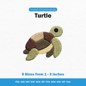 Süße Schildkröte Stickdatei, Mini Meeresschildkröte Maschinenstickmuster, kommerzielle Nutzung, 5 Größen 1-3 Zoll, PES DST JEF