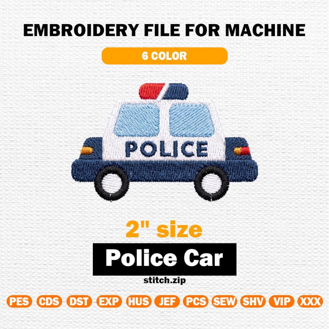 Police Car Machine Embroidery Design, 2 Inch Small Police Vehicle ...