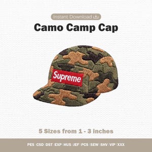 Broderidesign för camo-keps, digitalt mönster för streetwear-keps för maskin, kommersiellt bruk, 5 storlekar, direktnedladdning Pes Dst