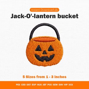 Kürbis Eimer Stickdatei, Halloween Kürbis Süßes oder Saures Stickdatei, 5 Größen, kommerzielle Nutzung digitaler Download