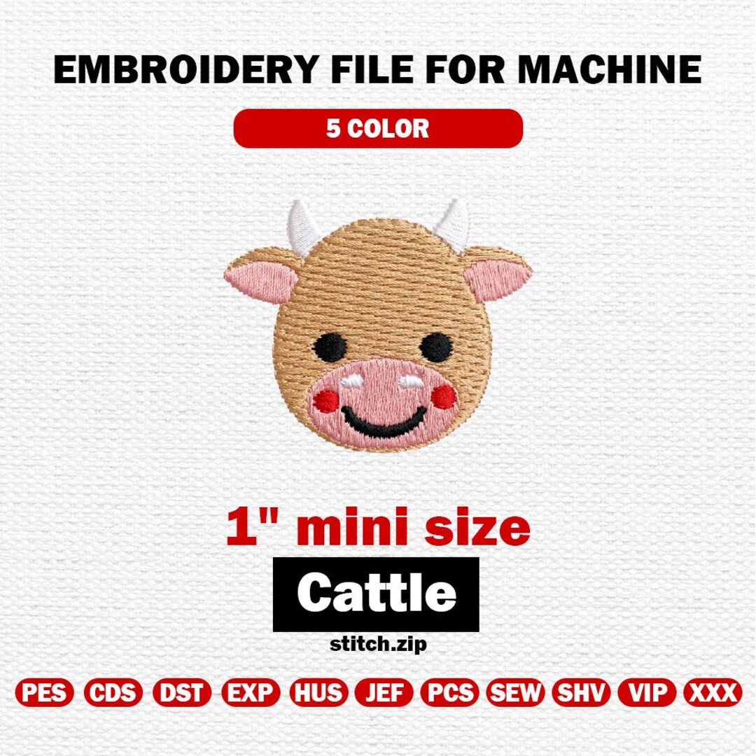 Small Cow Designs Mini Cattle Cow Machine Embroidery Design 1 Inch Small Farm Animal Face ...