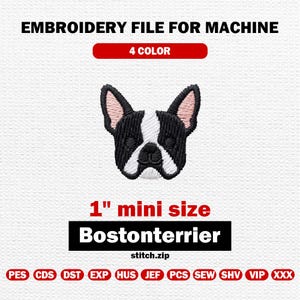 Tiny Boston Terrier Embroidery Design 1 Inch, Mini Dog Face Embroidery File, Small Puppy Head Machine Embroidery Design, Instant Download
