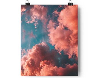 Roze-blauwe wolkenlandschap muurprint
