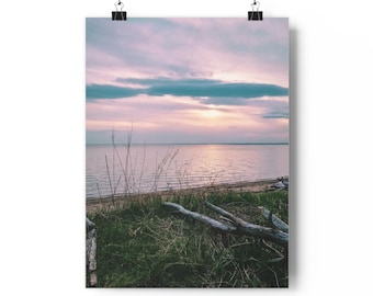 Pastel strand zonsondergang muurprint