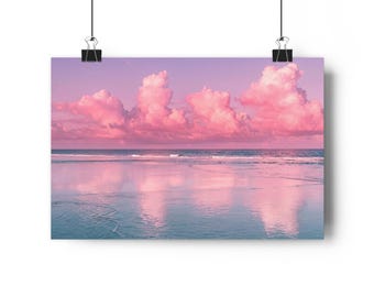 Muurdecoratie met roze wolken en zeegezicht