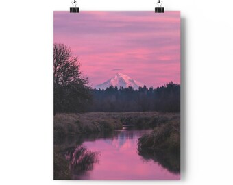 Roze Berg Zonsondergang Muurprint