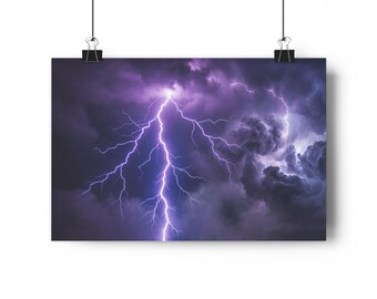 Giclée kunstprint van een paarse bliksemstorm | Muurdecoratie met onweersbui