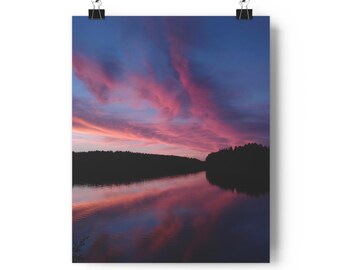Roze zonsondergang meer kunstprint