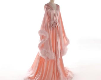 Damskie szlafroki ślubne z piórami, Old Hollywood, ciążowy, do sesji zdjęciowych, koszula nocna, szlafrok, długa bielizna