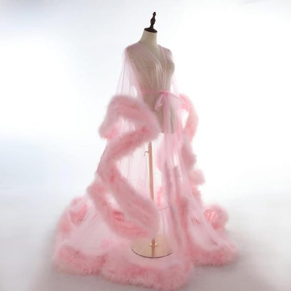 Feather Bridal Robes Old Hollywood robe Maternity Photoshoot Nightgown Bathrobe Long Lingerie
