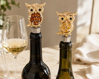 Set di 2 tappi per bottiglie di vino a forma di gufo – Tappi decorativi a forma di gufo con gioielli, ideali per matrimoni, anniversari, regali romantici, bar di casa, in acciaio inossidabile