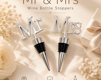 Mr and Mrs Wine Stopfen Set, Hochzeitsgeschenk für Paare, Edelstahl Flaschenverschluss, Brautparty Geschenk, Verlobungsgeschenk, Jubiläumsgeschenk