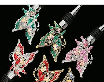 Bouchon de vin papillon, bouchon de bouteille en cristal et strass, bouchon de liège en acier inoxydable, mariage, accessoires de bar, boîte cadeau ou sac en option