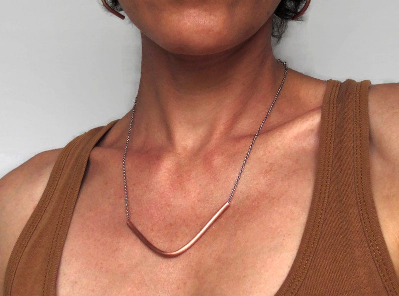 Minimalist Jewelry. Curved Tube Charm Necklace