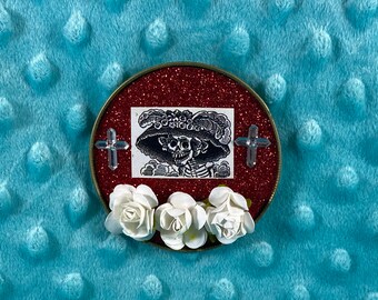 la catrina with cross gems flowers  Upcycled Magnet red
