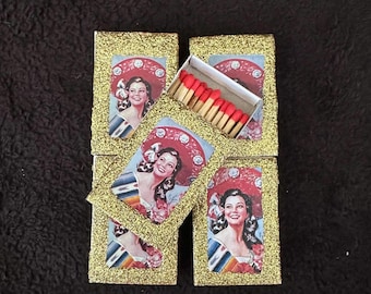 Set of 5 Spanish Sarape lady Matchboxes gold