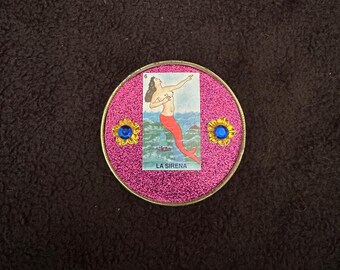 Pink la sirena Upcycled tin lid  Magnet