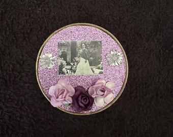 Purple and Lavander Upcycled tin lid  Magnet
