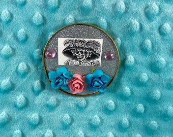 la catrina with pink and blue flowers  Upcycled Magnet silver