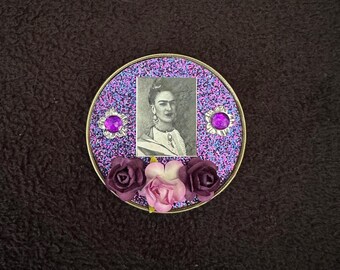 Purple and silver Upcycled tin lid Magnet