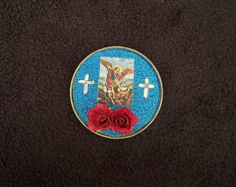 Royal Saint Michael archangel Upcycled  tin lid  Magnet
