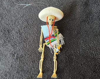 Baby blue Sarape day of the dead skeleton ornament with a beer #14