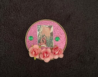 Pink cactus Upcycled tin lid  Magnet