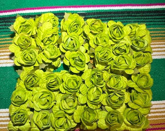 Set of 12 lime green Mulberry Paper Flowers