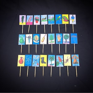 Set aus 12 Loteria-Karten-Cupcake-Topper