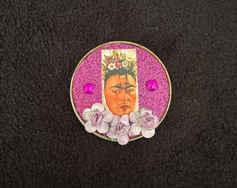 Fuchsia and lavander Upcycled tin lid  Magnet