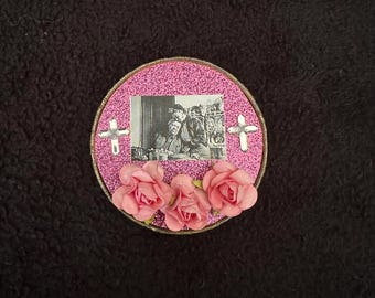Pink cross Upcycled tin lid  Magnet