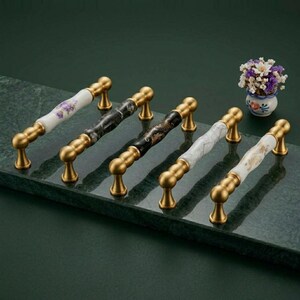 Patterned Porcelain Drawer Pulls-Knobs, 128-160-192mm, Decorative White - Black Ceramic Handles for Kitchen, Bedroom & Bathroom Cabinets (p)