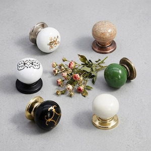 Porzellan Knopf Knopf | 32x30mm | weiß schwarz grün braun creme rosa grau blau | Schublade, Schrank, Kommode, Badezimmer, Schlafzimmer und Kinderzimmer