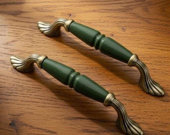 Antique Gold Metal - Opaque Green Porcelain Drawer Pull 96mm | Vintage Cabinet Handle, Furniture Knob, Decorative Home & Office Hardware