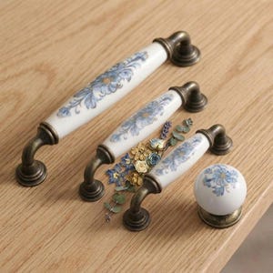 Ceramic Cabinet Knobs Pulls 96mm 128mm 160mm Antique Gold Blue White Porcelain Drawer Handle Decorative Kitchen Bath Furniture