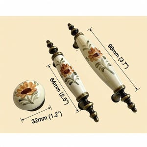 Cream Patterned Porcelain Knob & Pull – 64mm 96mm – Antique Gold, Silver, Gold Metal – Drawer, Cabinet, Dresser, Bedroom, Bathroom Decor (k) image 17