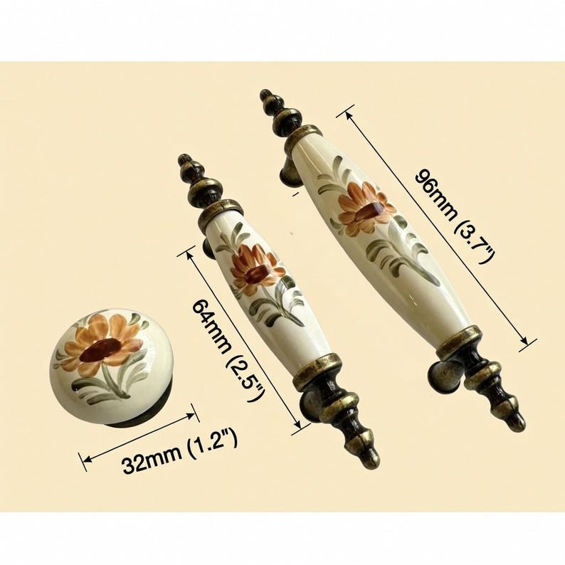 Cream Patterned Porcelain Knob & Pull – 64mm 96mm – Antique Gold, Silver, Gold Metal – Drawer, Cabinet, Dresser, Bedroom, Bathroom Decor (k) image 17