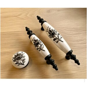 Stylish Black - White Porcelain Handles & Knobs | 64-96mm Drawer, Cabinet, Dresser, Bathroom, Bedroom , Kids Room Decor
