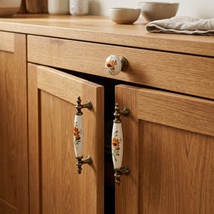 Cream Patterned Porcelain Knob & Pull – 64mm 96mm – Antique Gold, Silver, Gold Metal – Drawer, Cabinet, Dresser, Bedroom, Bathroom Decor (k) image 6