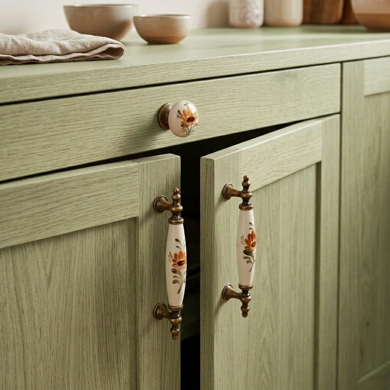 Cream Patterned Porcelain Knob & Pull – 64mm 96mm – Antique Gold, Silver, Gold Metal – Drawer, Cabinet, Dresser, Bedroom, Bathroom Decor (k) image 7