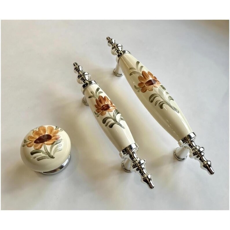 Cream Patterned Porcelain Knob & Pull – 64mm 96mm – Antique Gold, Silver, Gold Metal – Drawer, Cabinet, Dresser, Bedroom, Bathroom Decor (k) Rose