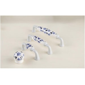 Vintage Porcelain Knob & Pull 64/96/128mm White Metal Blue Pattern Drawer Cabinet Dresser Shabby Chic Bathroom Bedroom