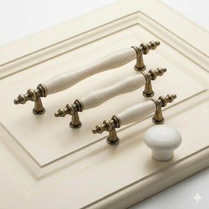 Antiker Kupfer & Creme Porzellan Knauf 64/96/128 mm | Schublade, Schrank, Kommode, Badezimmer, Schlafzimmer, Kinderzimmer (p)